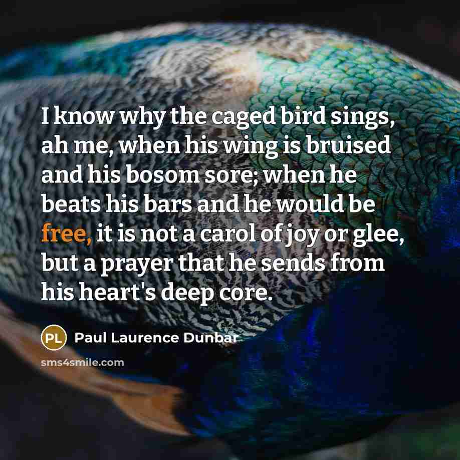 “I know why the caged bird sings, ah me, when…” quote by Paul Laurence Dunbar