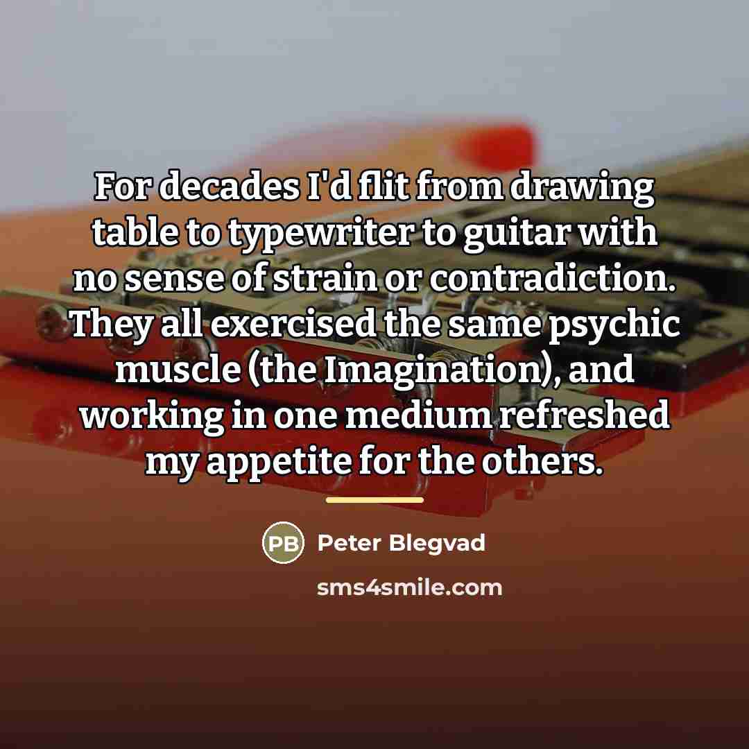 “For decades I'd flit from drawing table to typewriter to…” quote by Peter Blegvad