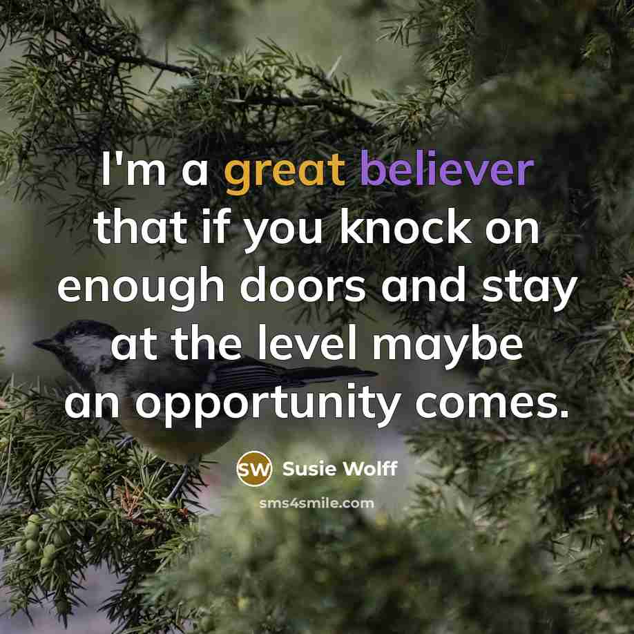 “I'm a great believer that if you knock on enough…” quote by Susie Wolff