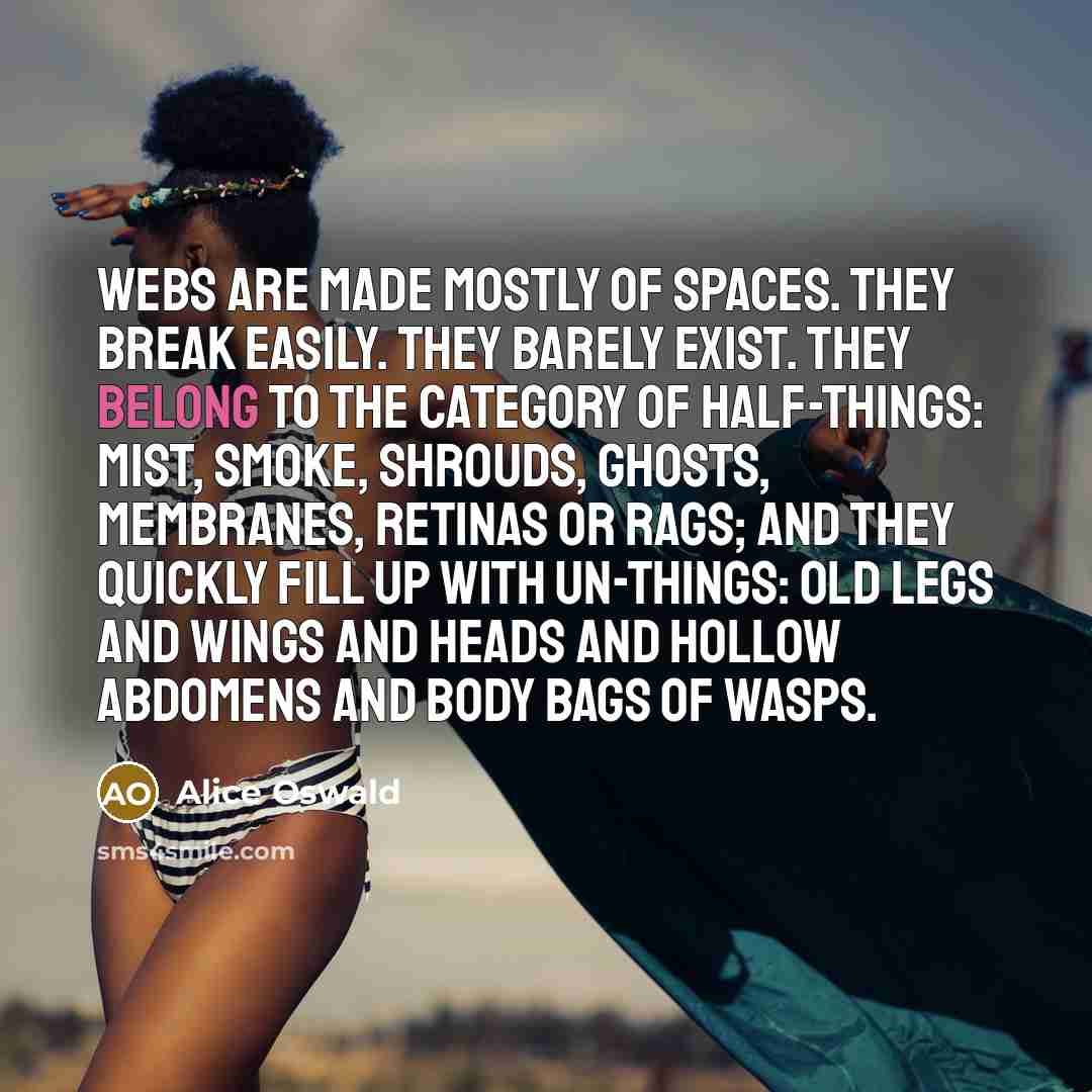 “Webs are made mostly of spaces. They break easily. They…” quote by Alice Oswald