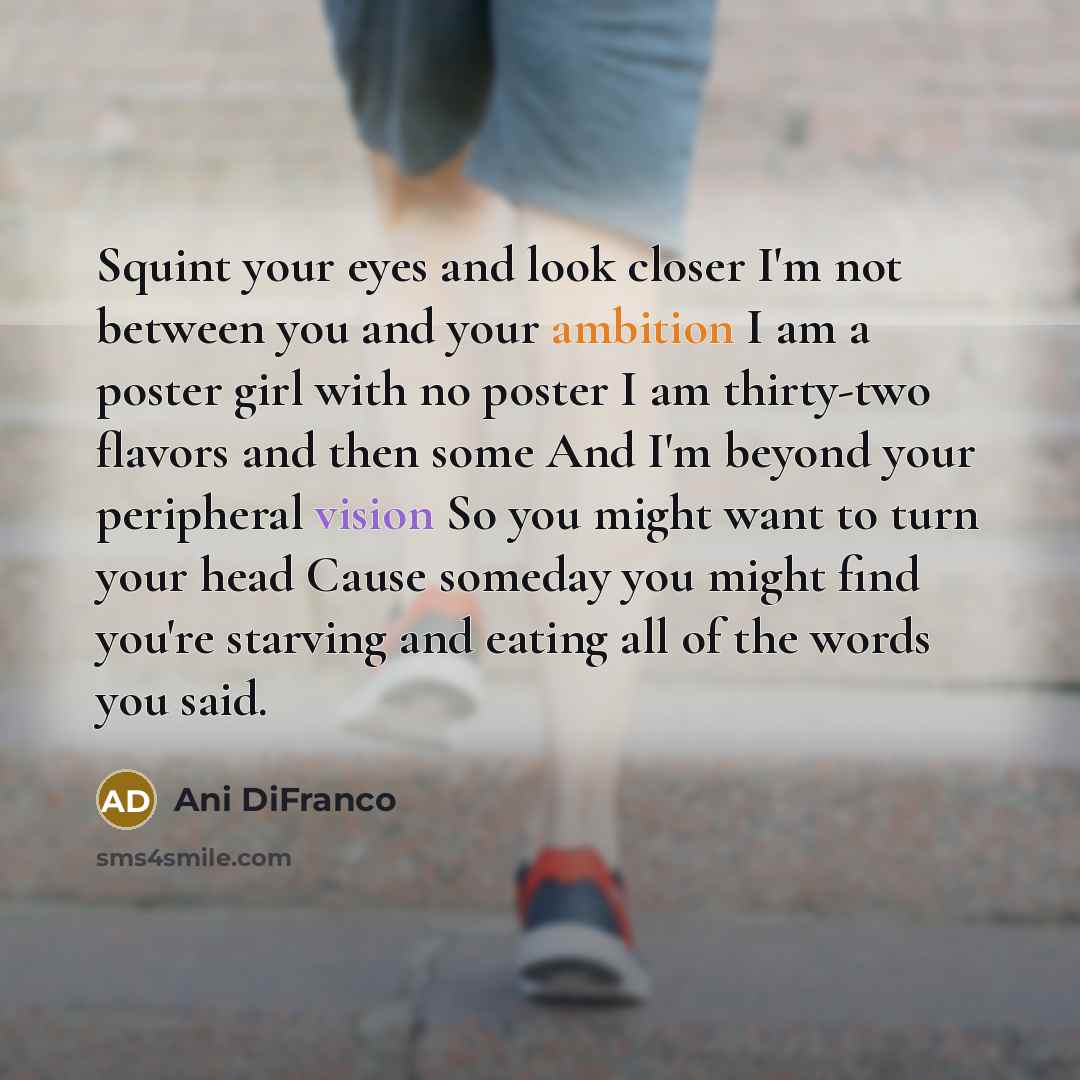 “Squint your eyes and look closer I'm not between you…” quote by Ani DiFranco