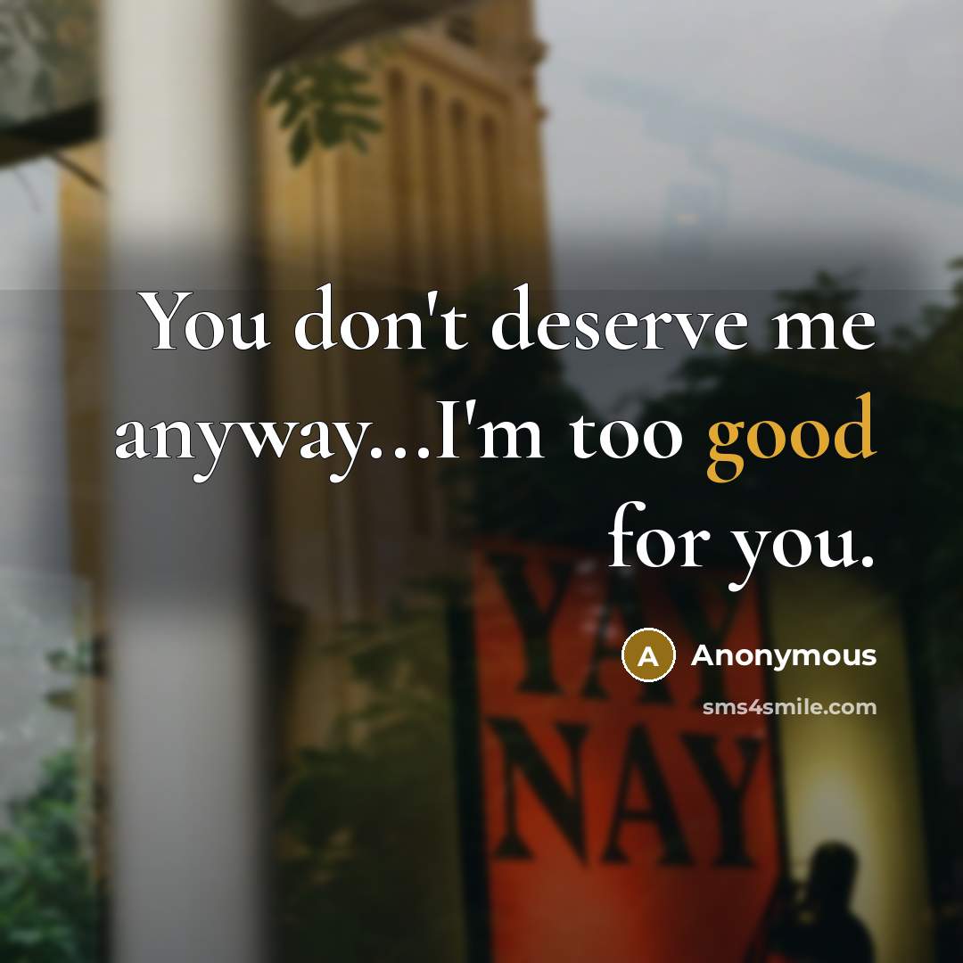 “You don't deserve me anyway...I'm too good for you.” quote by Anonymous