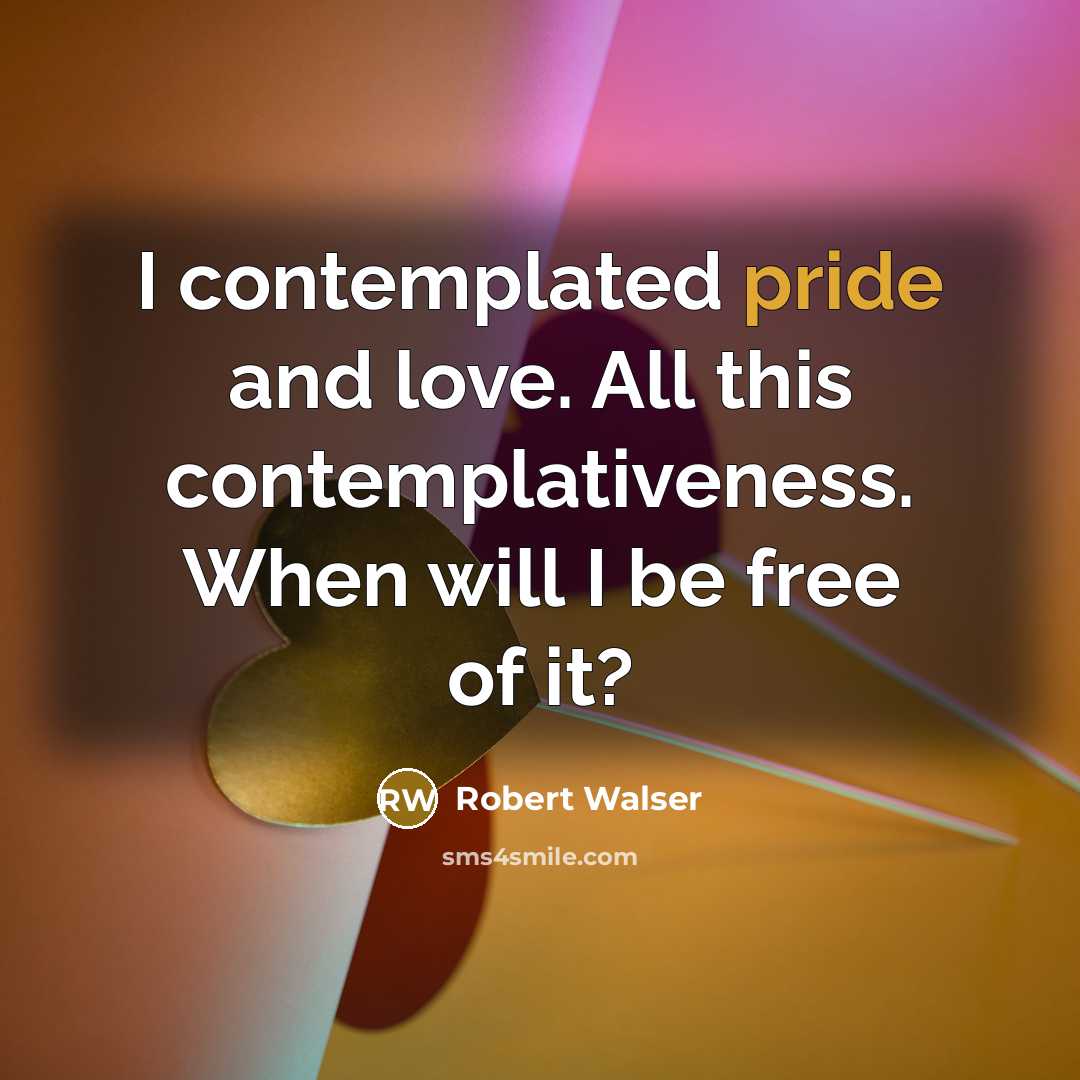 “I contemplated pride and love. All this contemplativeness. When will…” quote by Robert Walser