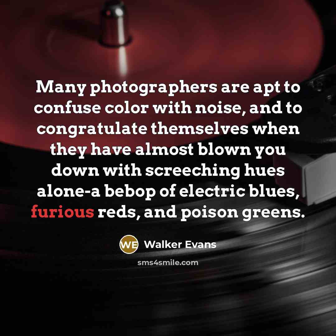 “Many photographers are apt to confuse color with noise, and…” quote by Walker Evans