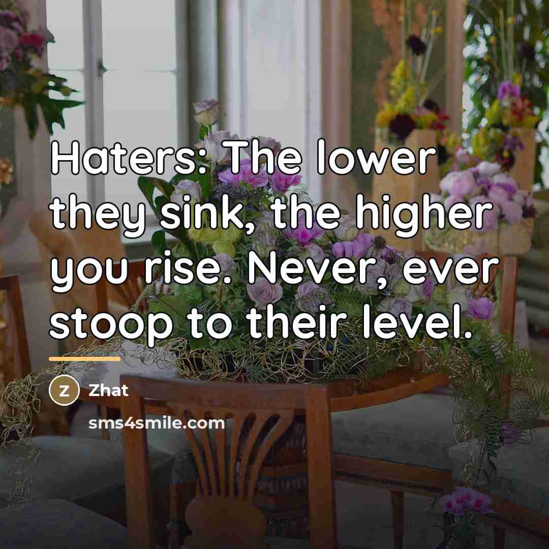 “Haters: The lower they sink, the higher you rise. Never,…” quote by Zhat