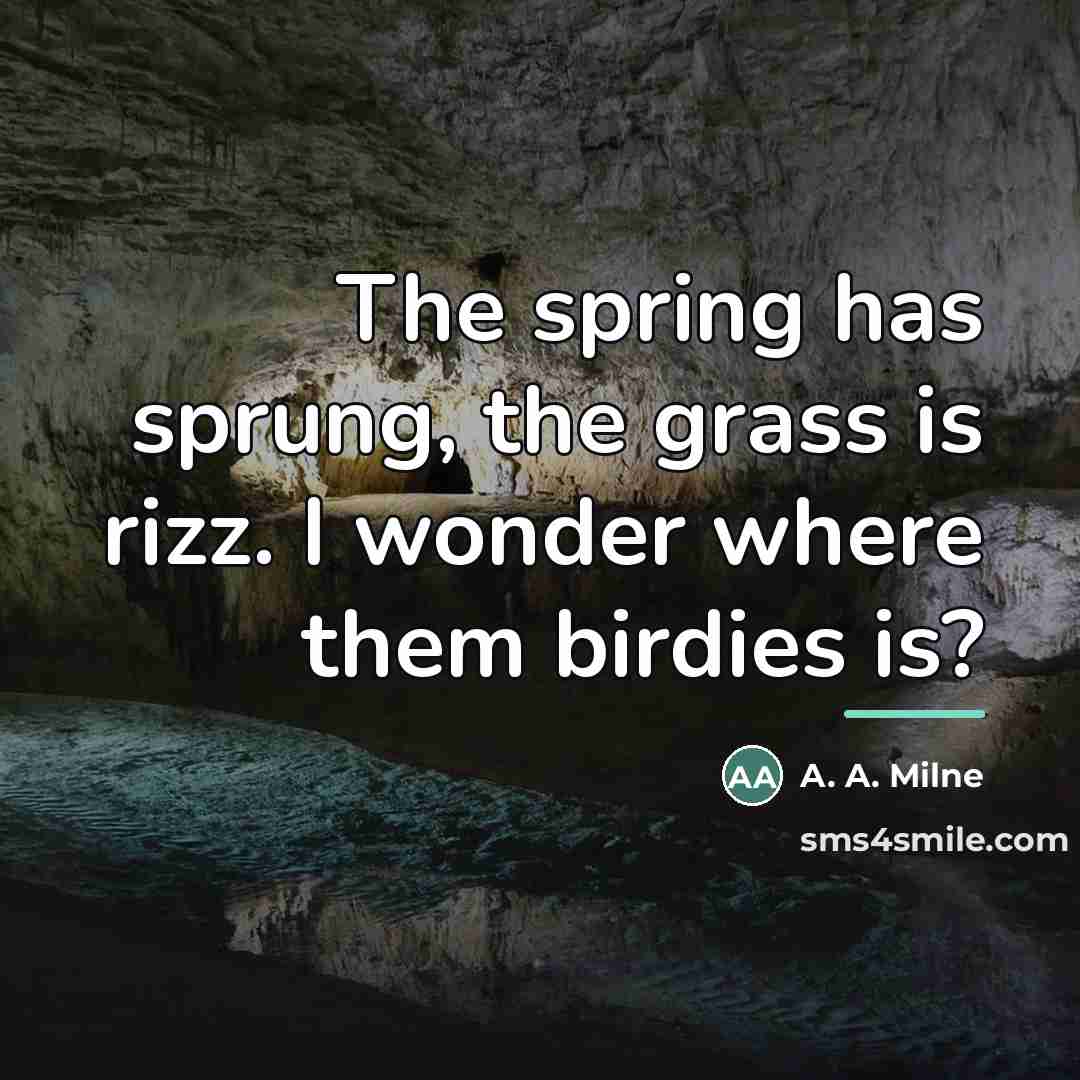 “The spring has sprung, the grass is rizz. I wonder…” quote by A. A. Milne