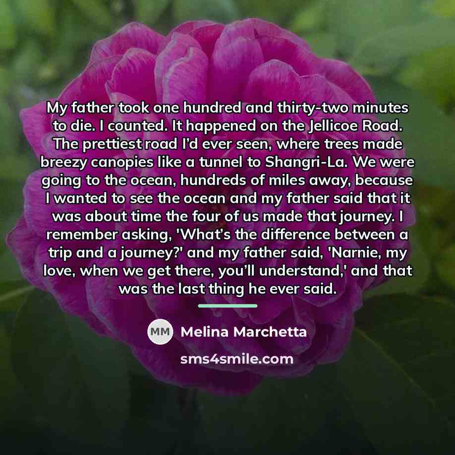 “My father took one hundred and thirty-two minutes to die.…” quote by Melina Marchetta