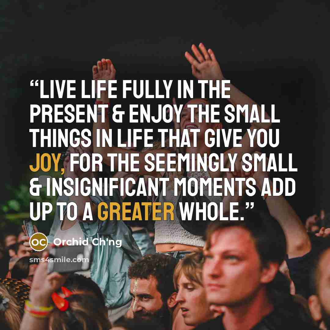 “Live life fully in the present & enjoy the small things in life that give you joy, for the seemingly small & insignificant moments add up to a greater whole.” quote by Orchid Ch'ng