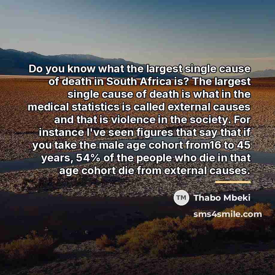 “Do you know what the largest single cause of death…” quote by Thabo Mbeki