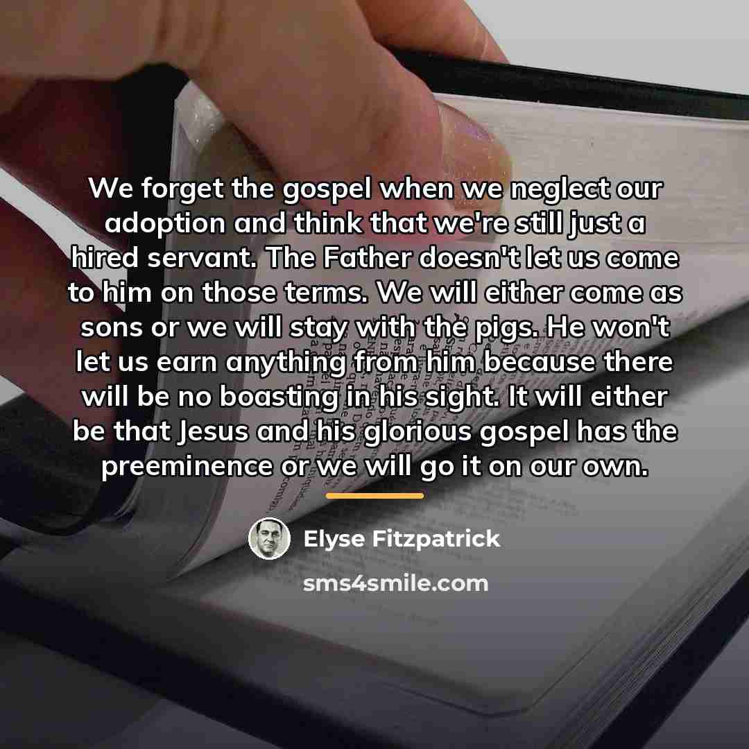 “We forget the gospel when we neglect our adoption and…” quote by Elyse Fitzpatrick