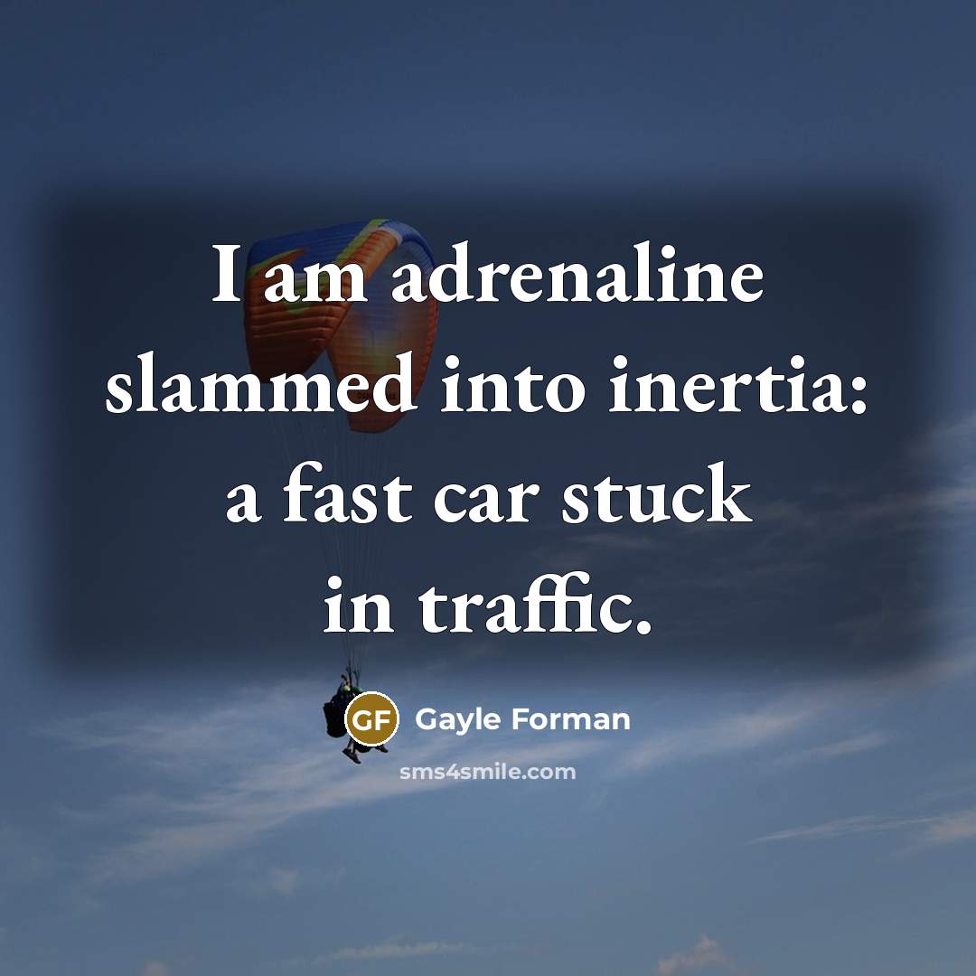 “I am adrenaline slammed into inertia: a fast car stuck…” quote by Gayle Forman