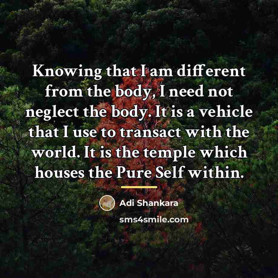 “Knowing that I am different from the body, I need…” quote by Adi Shankara