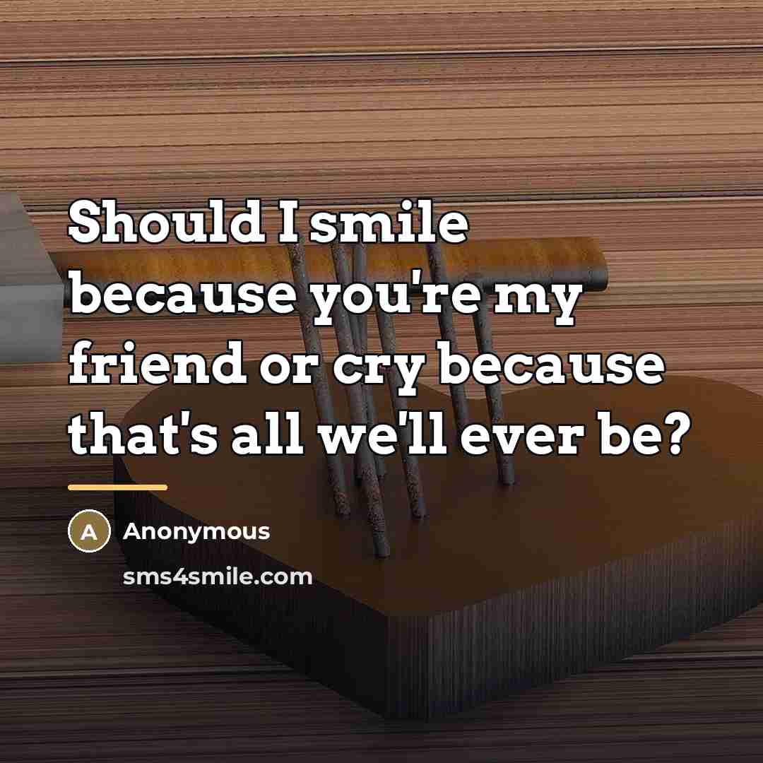 “Should I smile because you're my friend or cry because…” quote by Anonymous