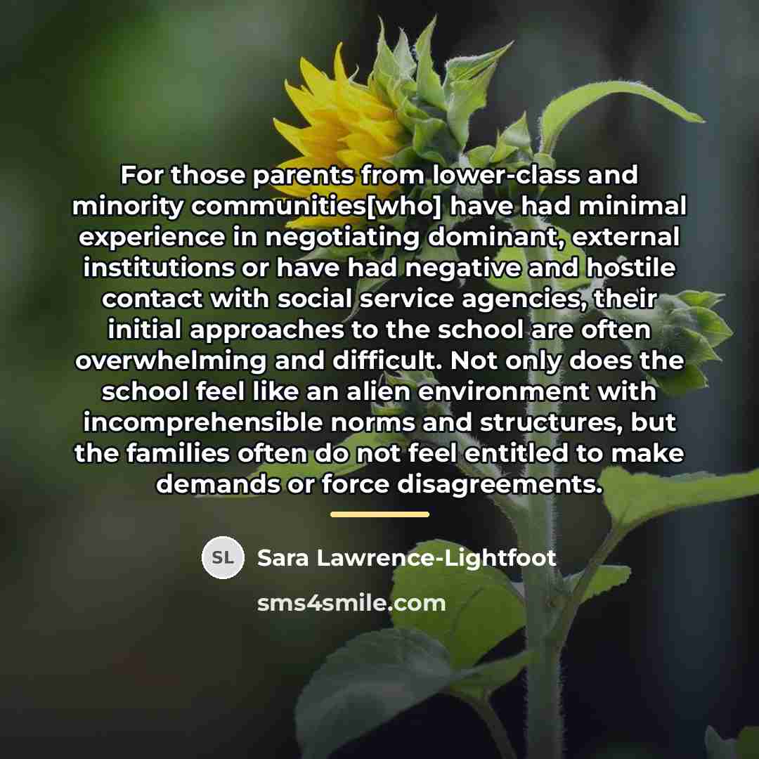 “For those parents from lower-class and minority communities[who] have had…” quote by Sara Lawrence-Lightfoot