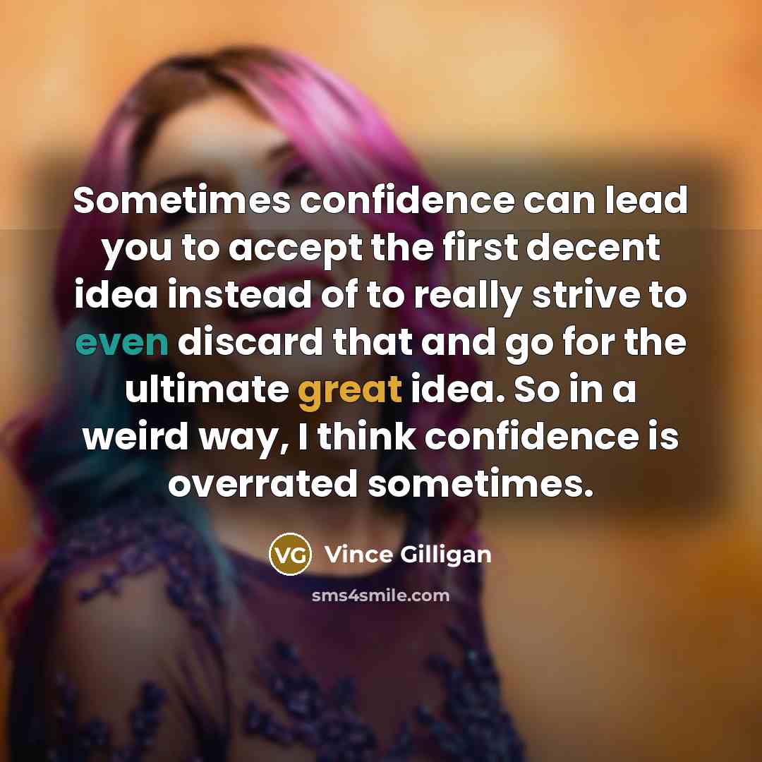 “Sometimes confidence can lead you to accept the first decent…” quote by Vince Gilligan