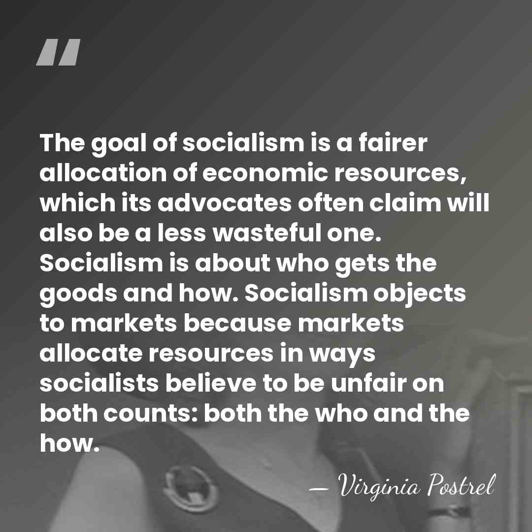 The goal of socialism is a fairer allocation of economic resources, which&hellip; - Virginia Postrel