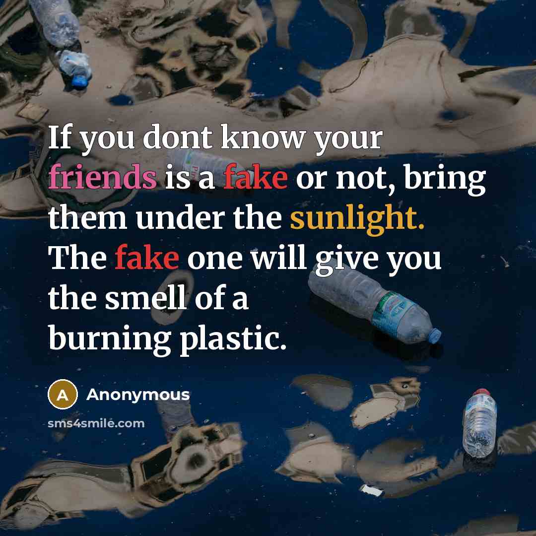 “If you dont know your friends is a fake or not, bring them under the sunlight. The fake one will give you the smell of a burning plastic.” quote by Anonymous