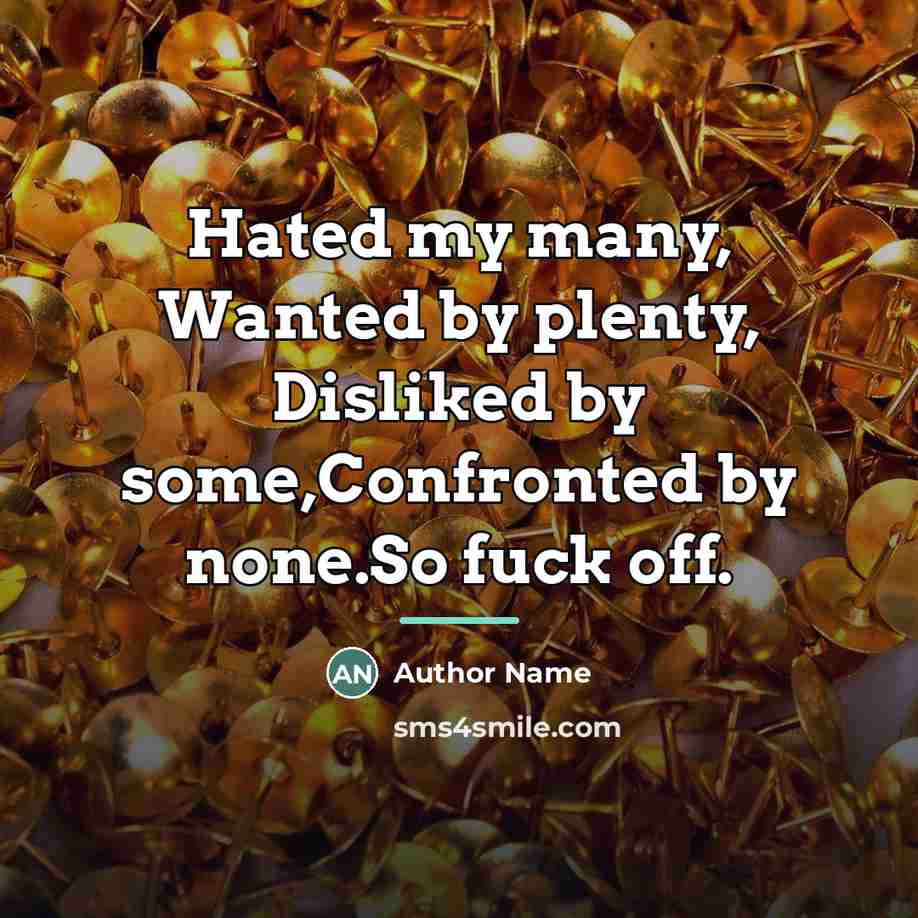 “Hated my many, Wanted by plenty, Disliked by some,Confronted by…” quote by Author Name