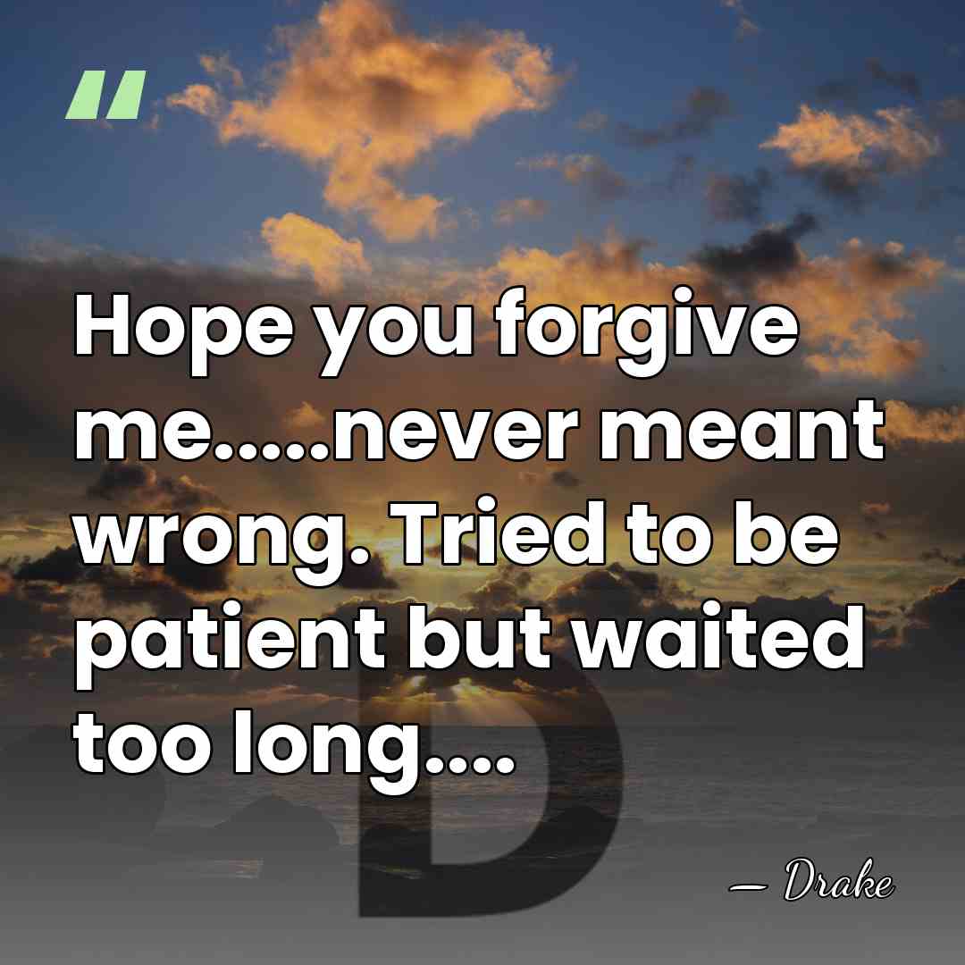 Hope you forgive me.....never meant wrong. Tried to be patient but waited&hellip; - Drake