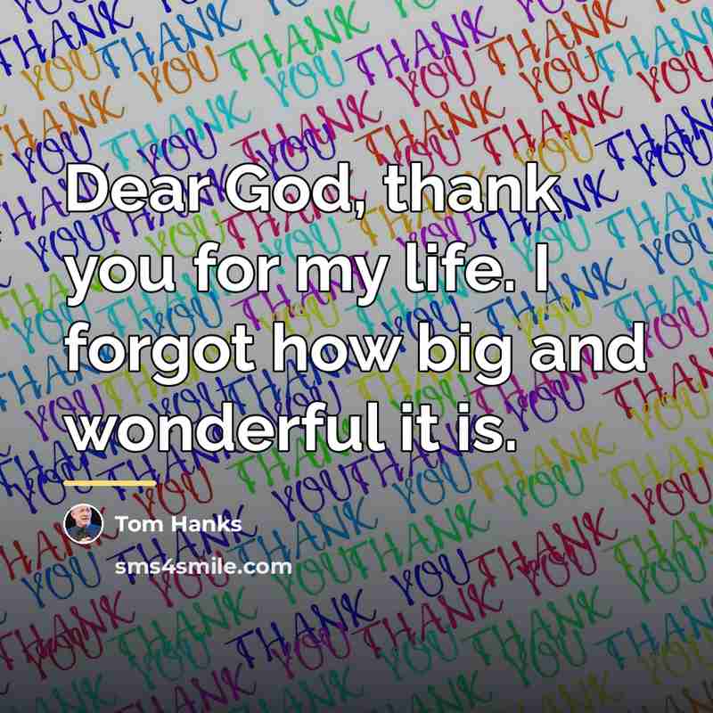 “Dear God, thank you for my life. I forgot how…” quote by Tom Hanks