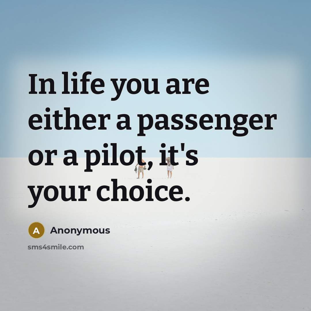 “In life you are either a passenger or a pilot,…” quote by Anonymous