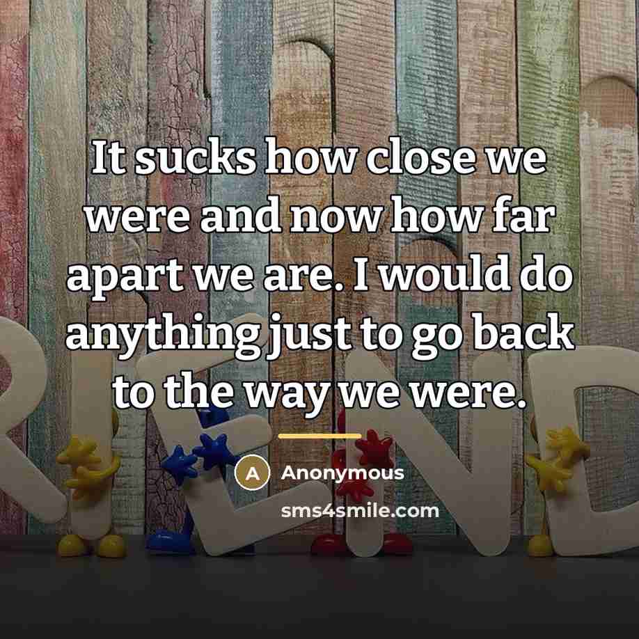 “It sucks how close we were and now how far…” quote by Anonymous