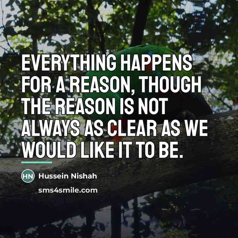 “Everything happens for a reason, though the reason is not…” quote by Hussein Nishah
