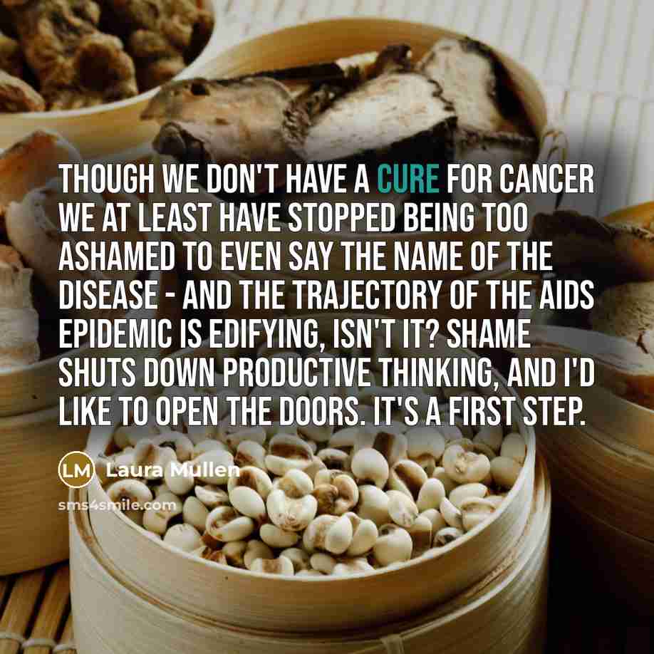 “Though we don't have a cure for cancer we at…” quote by Laura Mullen