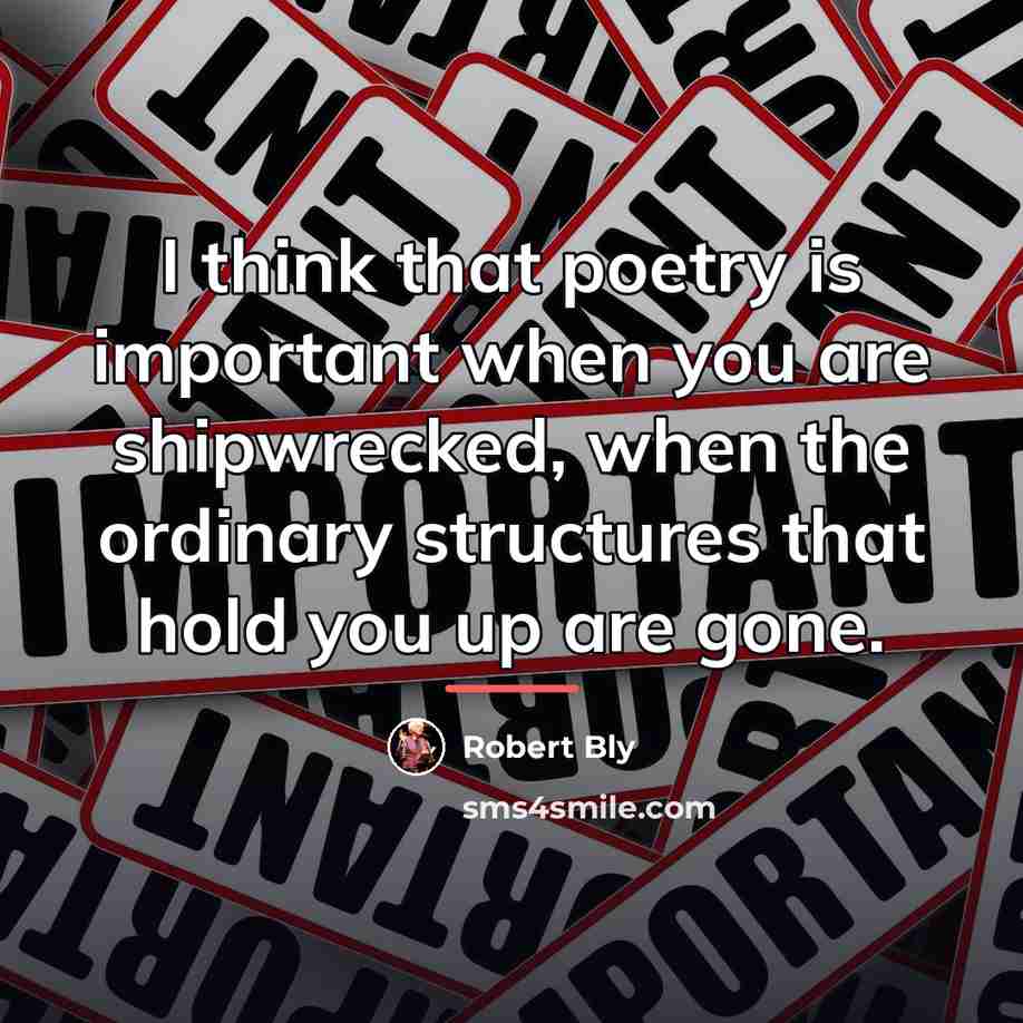“I think that poetry is important when you are shipwrecked,…” quote by Robert Bly