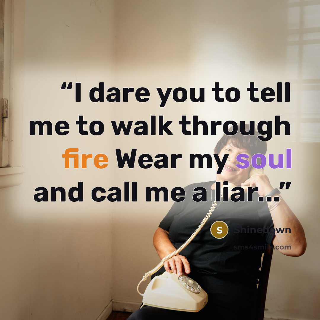 “I dare you to tell me to walk through fire Wear my soul and call me a liar...” quote by Shinedown