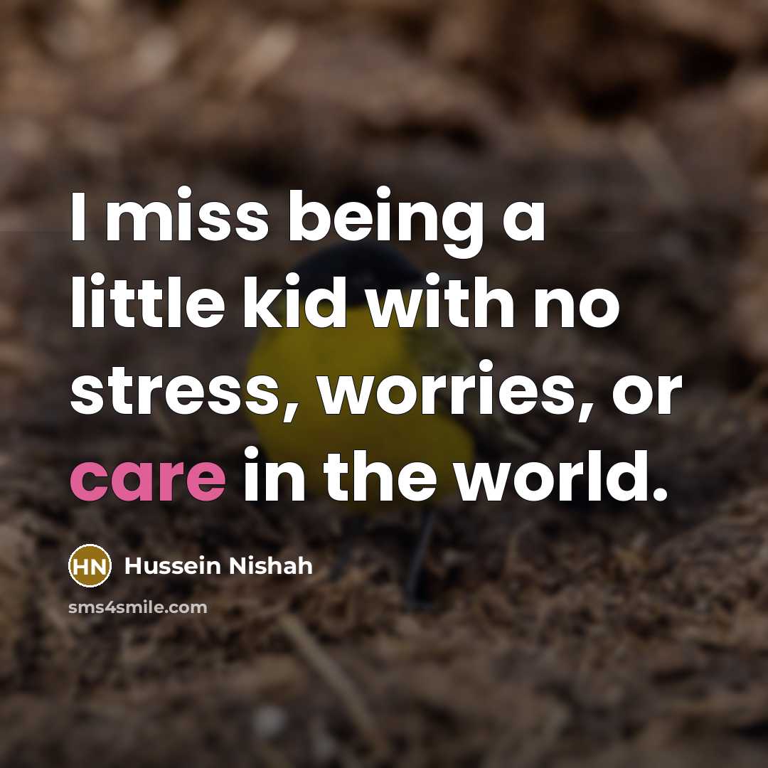 “I miss being a little kid with no stress, worries, or care in the world.” quote by Hussein Nishah