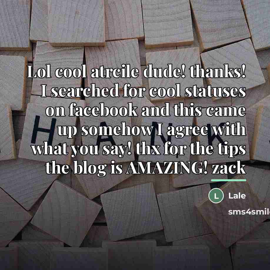“Lol cool atrcile dude! thanks! I searched for cool statuses…” quote by Lale