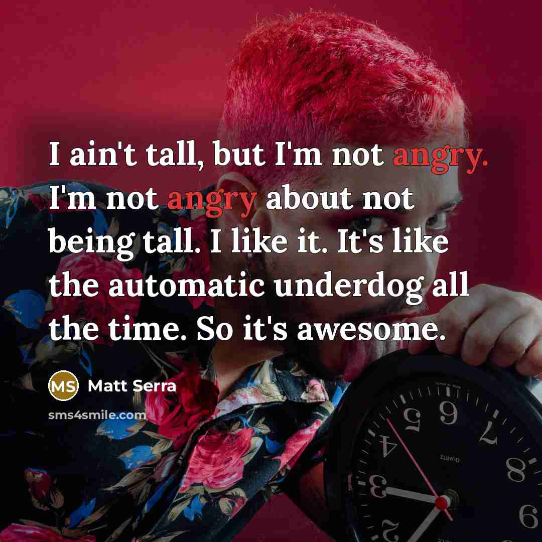 “I ain't tall, but I'm not angry. I'm not angry…” quote by Matt Serra