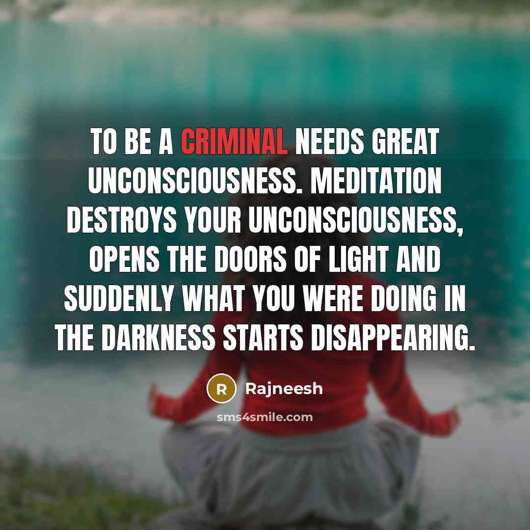 “To be a criminal needs great unconsciousness. Meditation destroys your…” quote by Rajneesh