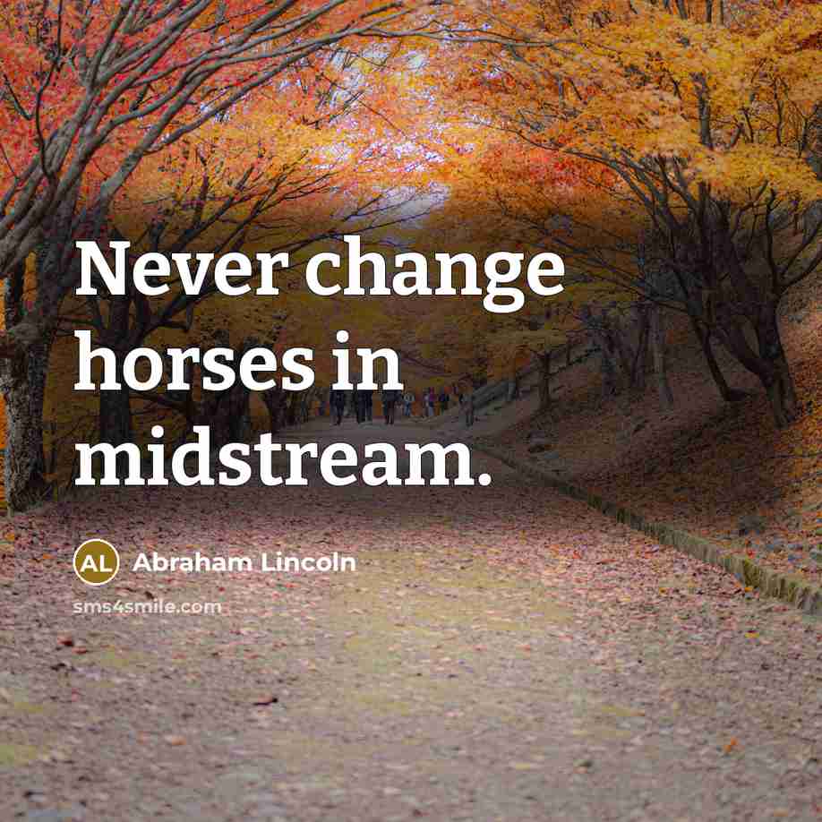 “Never change horses in midstream.” quote by Abraham Lincoln