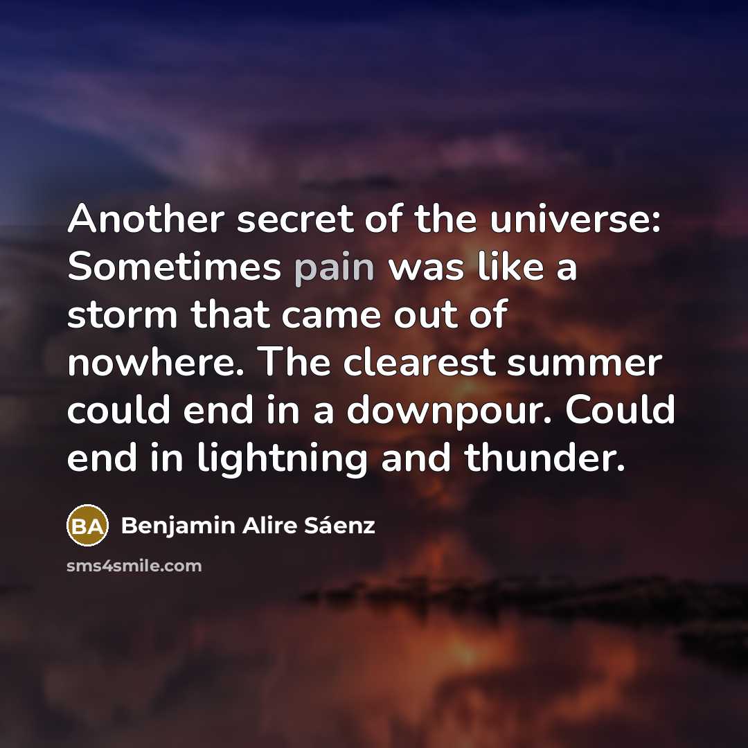 “Another secret of the universe: Sometimes pain was like a…” quote by Benjamin Alire Saenz