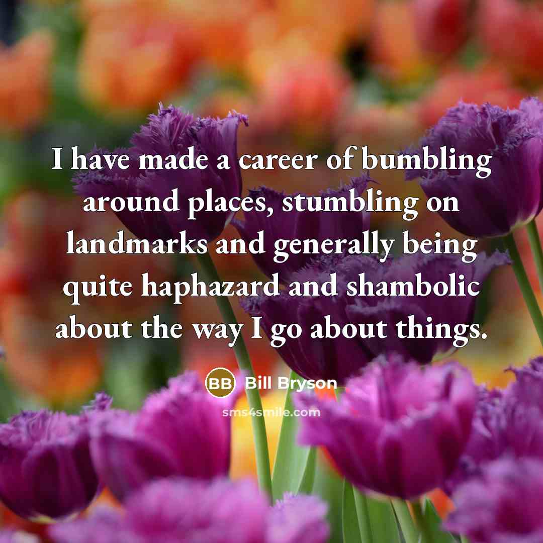 “I have made a career of bumbling around places, stumbling…” quote by Bill Bryson