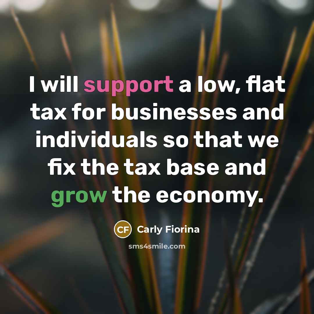“I will support a low, flat tax for businesses and…” quote by Carly Fiorina