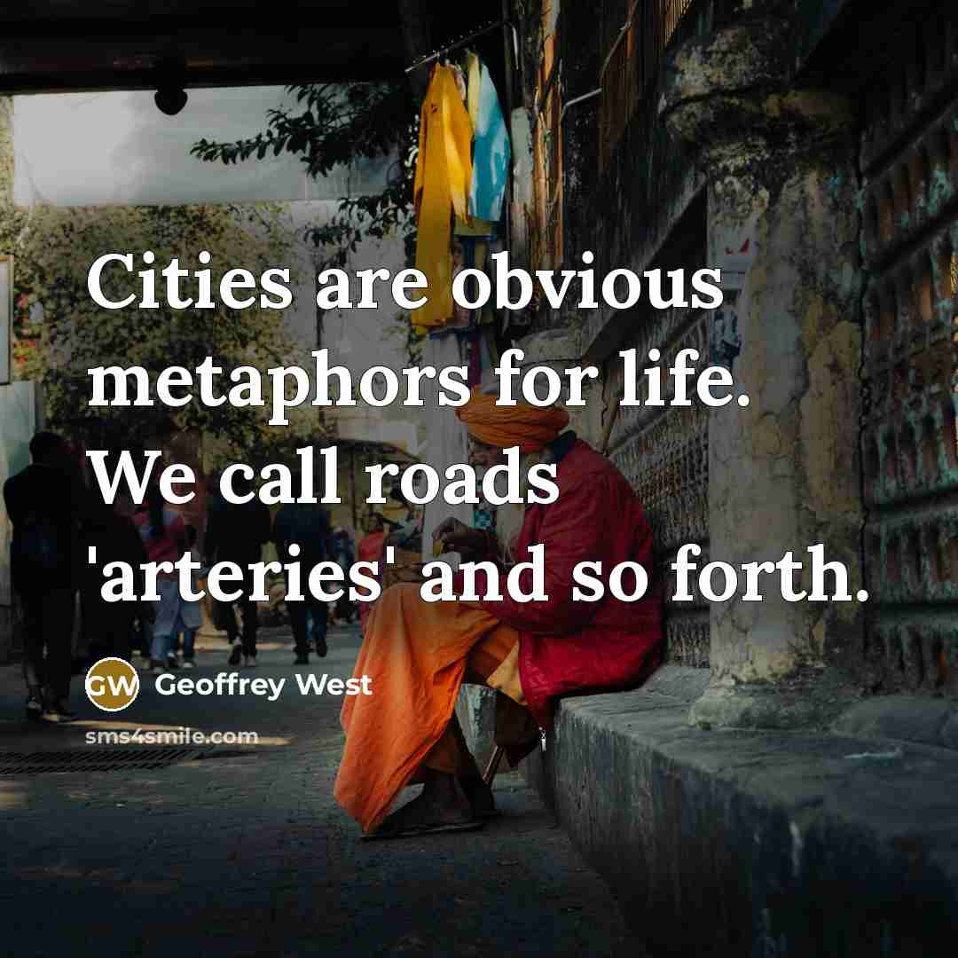 “Cities are obvious metaphors for life. We call roads 'arteries'…” quote by Geoffrey West