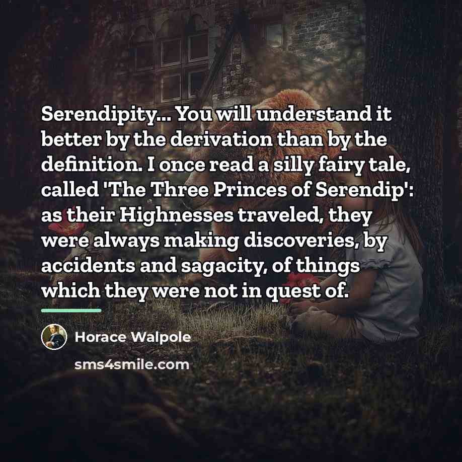 “Serendipity... You will understand it better by the derivation than…” quote by Horace Walpole