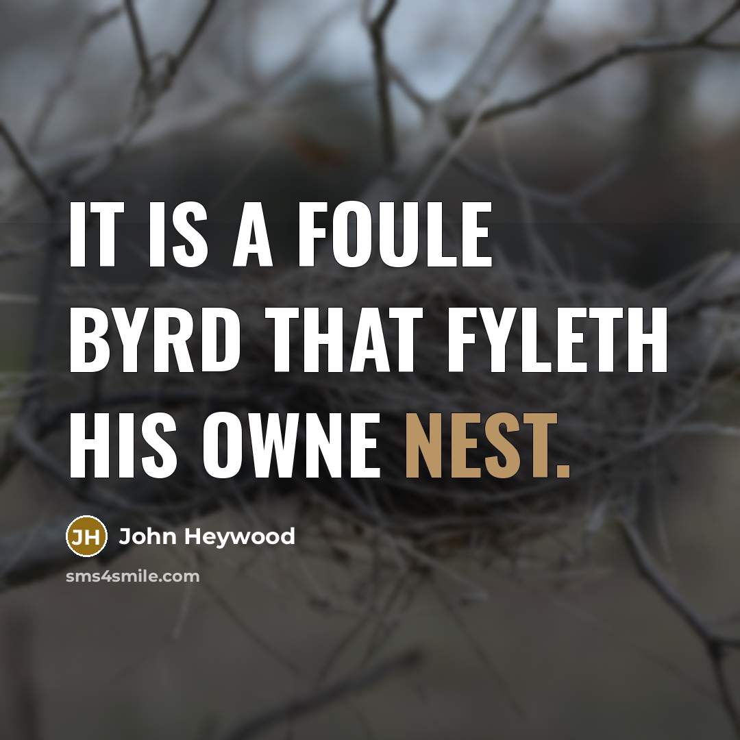 “It is a foule byrd that fyleth his owne nest.…” quote by John Heywood