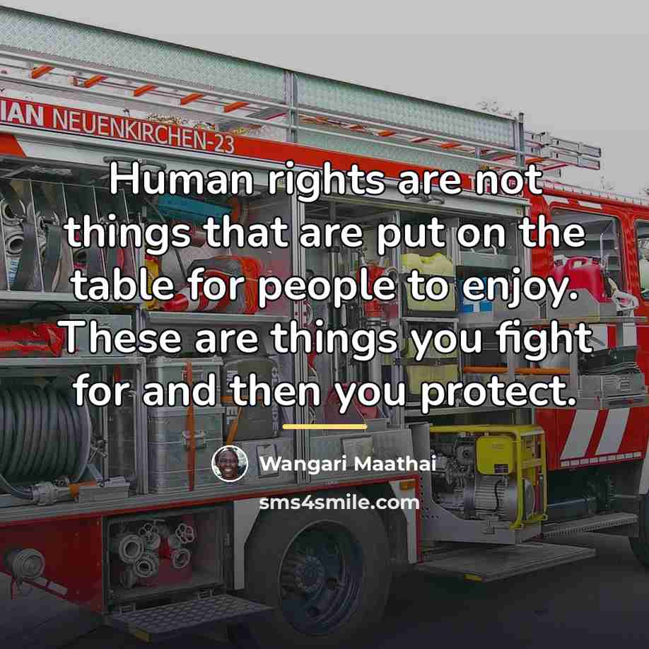 “Human rights are not things that are put on the…” quote by Wangari Maathai