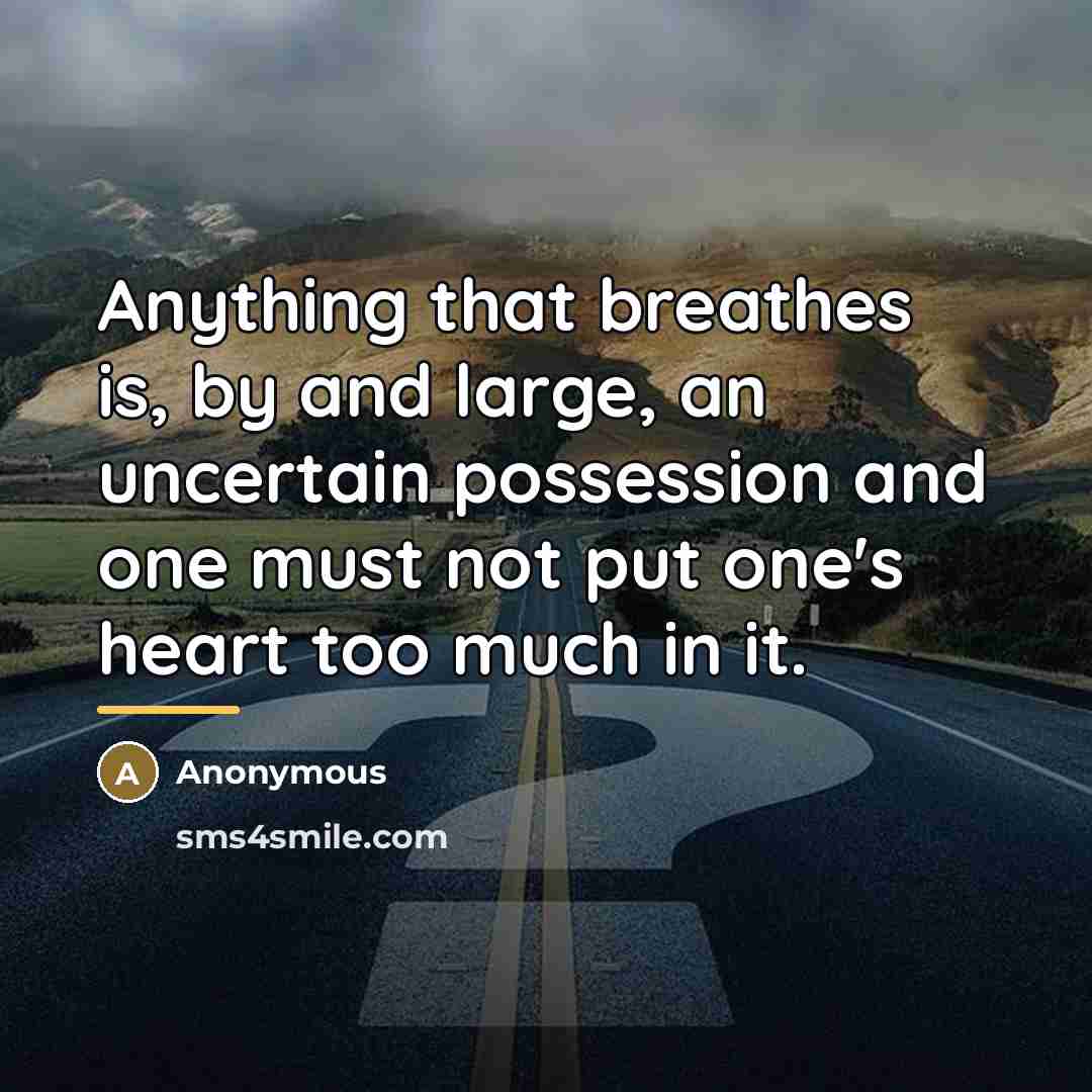 “Anything that breathes is, by and large, an uncertain possession…” quote by Anonymous