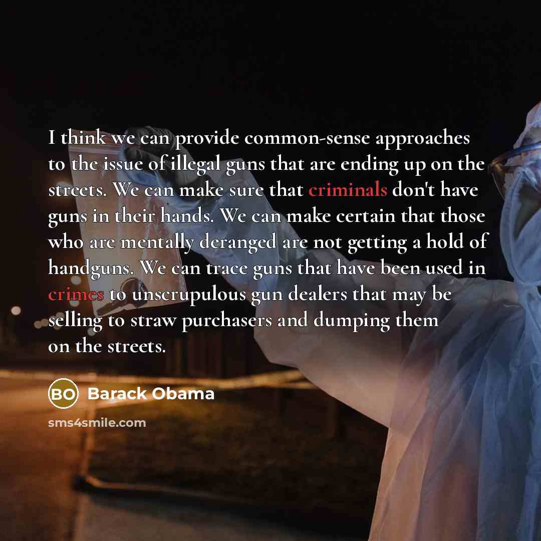 “I think we can provide common-sense approaches to the issue of illegal guns that are ending up on the streets. We can make sure that criminals don't have guns in their hands. We can make certain that those who are mentally deranged are not getting a hold of handguns. We can trace guns that have…” quote by Barack Obama
