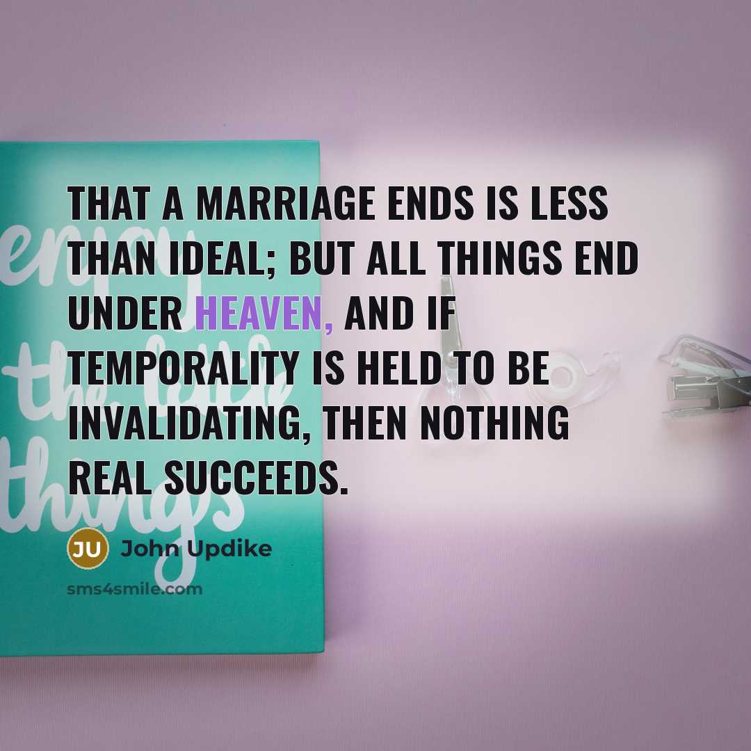 “That a marriage ends is less than ideal; but all…” quote by John Updike