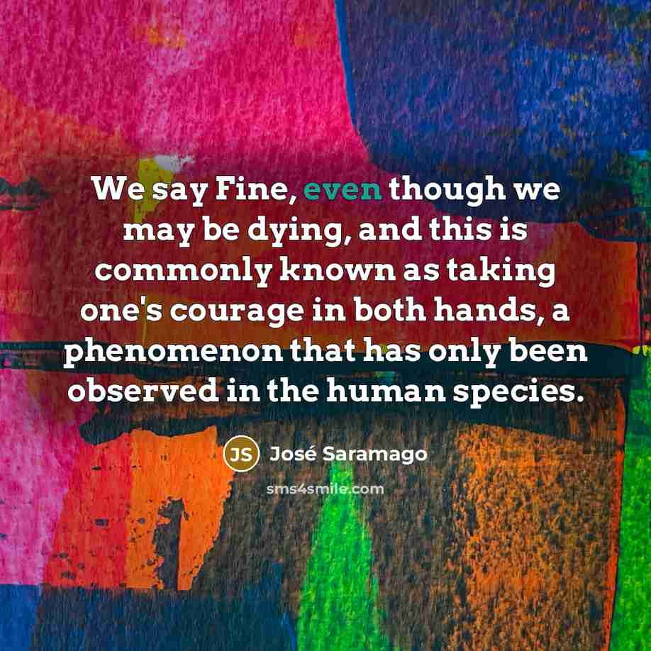 “We say Fine, even though we may be dying, and…” quote by Jose Saramago