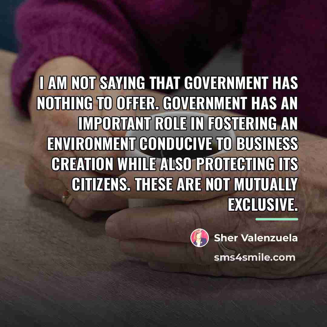 “I am not saying that government has nothing to offer.…” quote by Sher Valenzuela