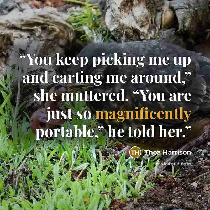 “You keep picking me up and carting me around,” she muttered. “You are just so magnificently portable,” he told her.” quote by Thea Harrison