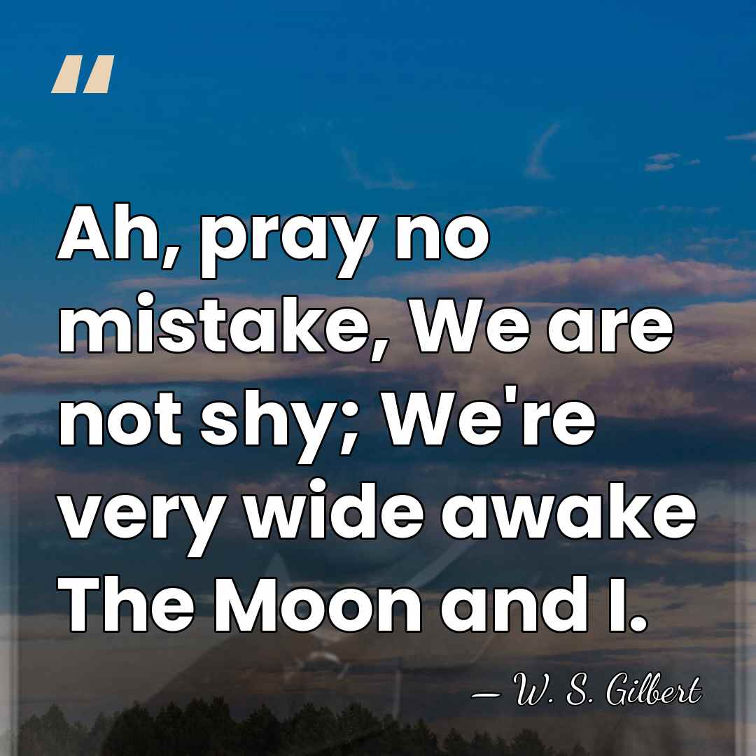 Ah, pray no mistake, We are not shy; We're very wide awake&hellip; - W. S. Gilbert