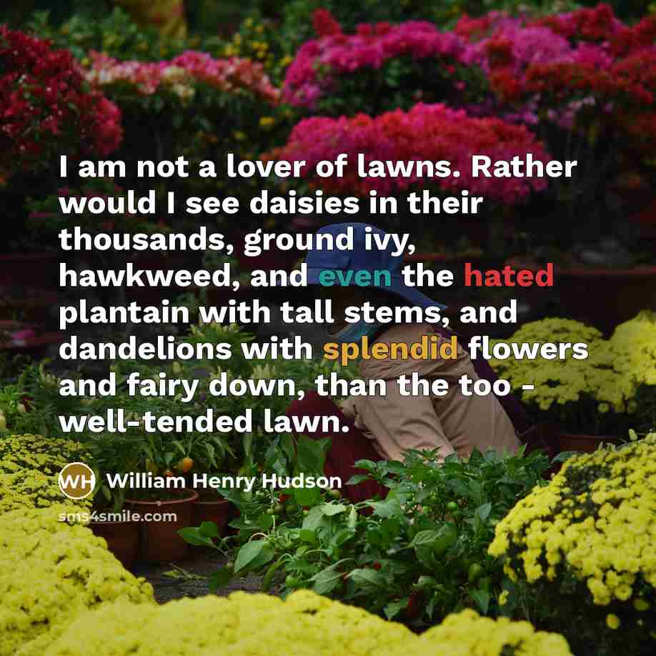 “I am not a lover of lawns. Rather would I…” quote by William Henry Hudson